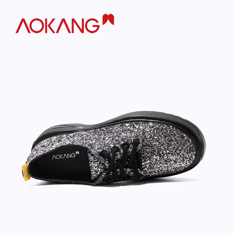 AOKANG/Новые кроссовки на платформе; повседневная обувь; женская модная обувь, увеличивающая рост; женская обувь; блестящие женские туфли-лодочки