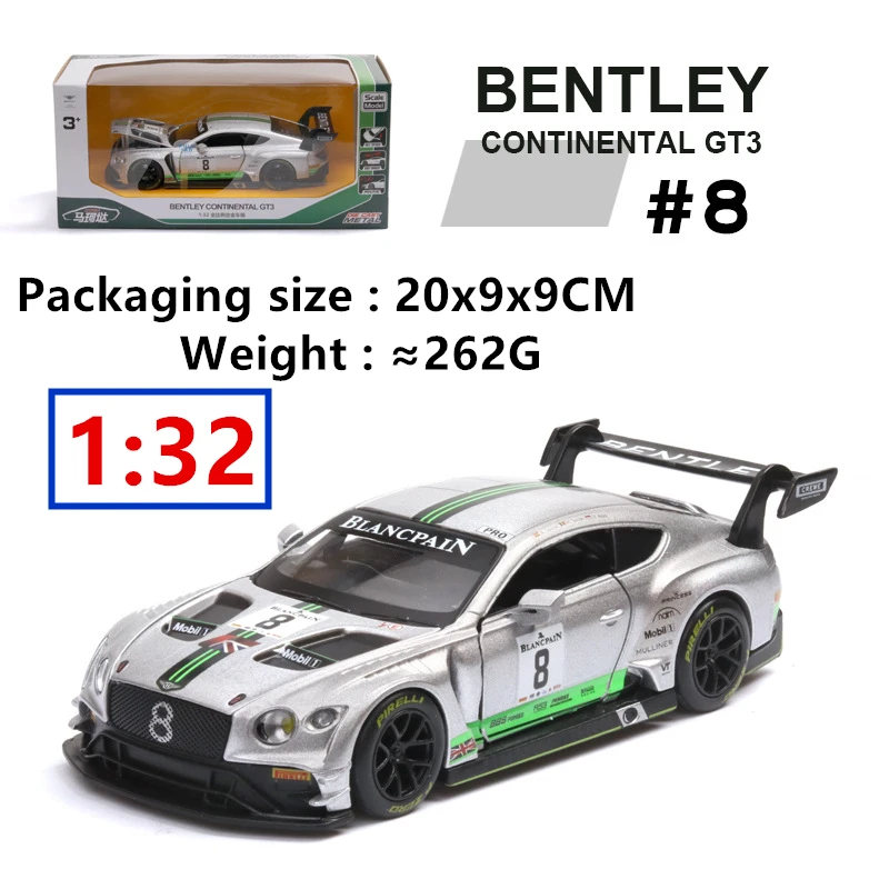 NO8 1:32 модель автомобиля Bentley GT3, гоночный автомобиль, супер спортивный автомобиль, коллекция моделей, подарок - Цвет: NO8