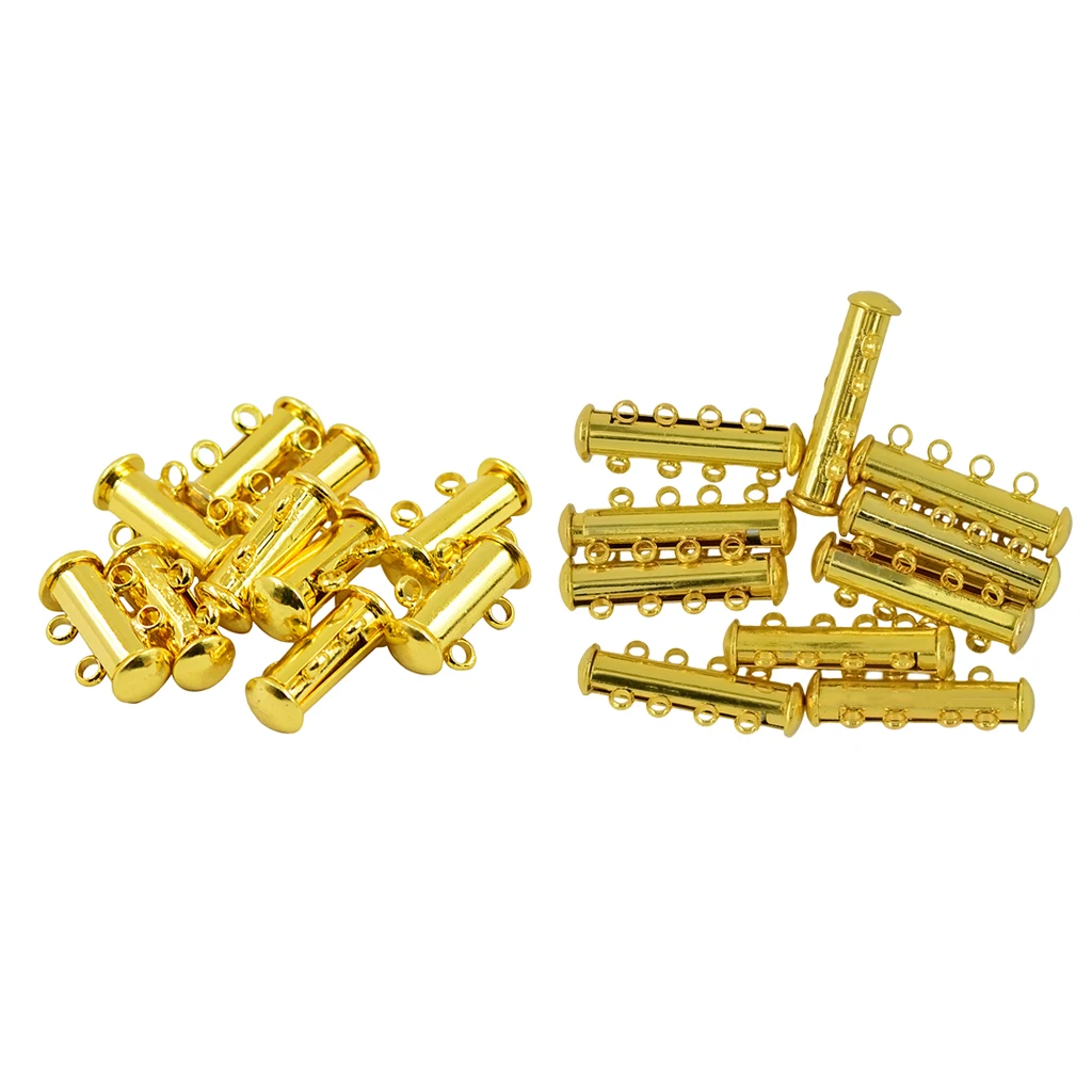 20 Pack Multi 2 Strand and 4 Strands Slide Lock Clasps, Golden Plated Brass Magnetic Clasps for Jewelry Findings Making