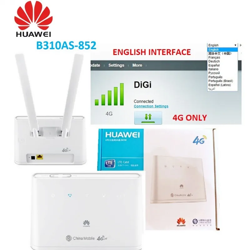 4G Роутер разблокированный huawei b310as-852 4G Lte роутер B310 Lan Автомобильная точка доступа 150 Мбит/с 4G LTE CPE wifi роутер модем с 2 шт антеннами