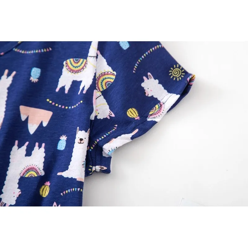 Summer Women Casual Cartoon Sleep Dress Cotton Loungewear Nightgown Female Short Sleeve Top Quality Large Size Home Dress