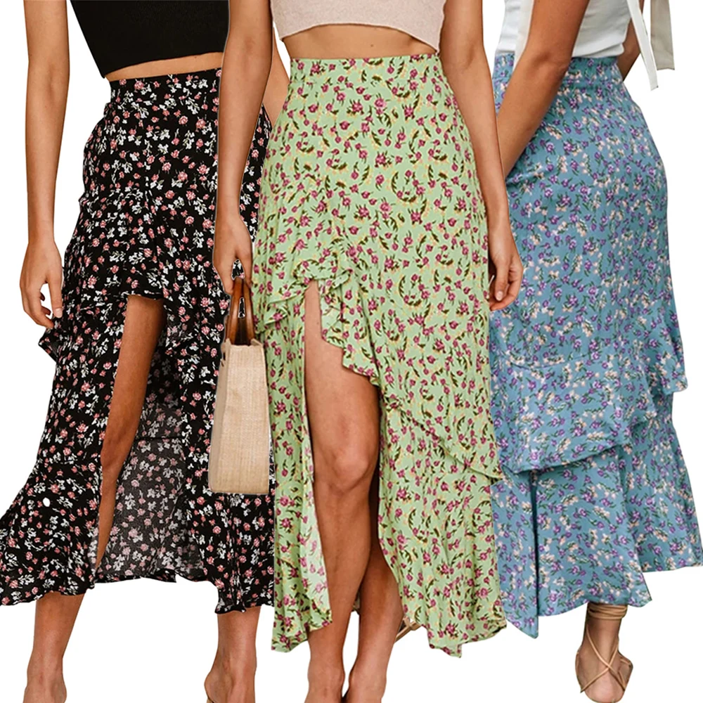 

Spring And Autumn Women Skirt Retro Office Floral Printed Ladies Midi Skirt Work Ol Pleated Female Skirt Jupe Longue D30