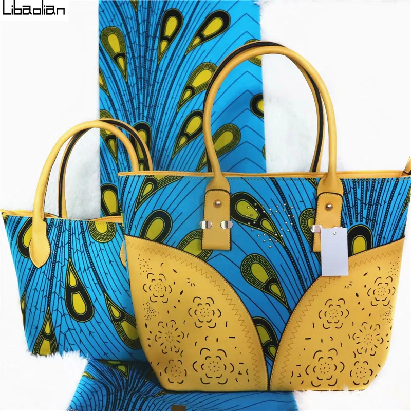 

Nigerial Popular Wax Handbag Set African Prints Women Bag With Nigeria Cotton Wax Fabric 6 Yards 100% Cotton For Women G98-28