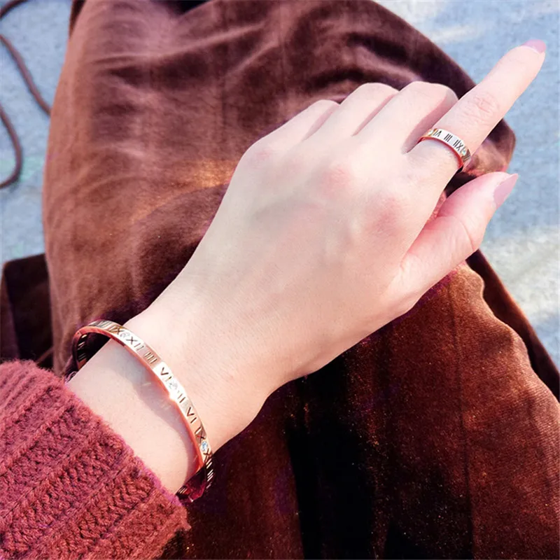 YUN RUO Fashion Zircon Roman Number Couple Ring Rose Gold Color Woman Gift Titanium Steel Jewelry Not Change Color Drop Shipping - Image 6