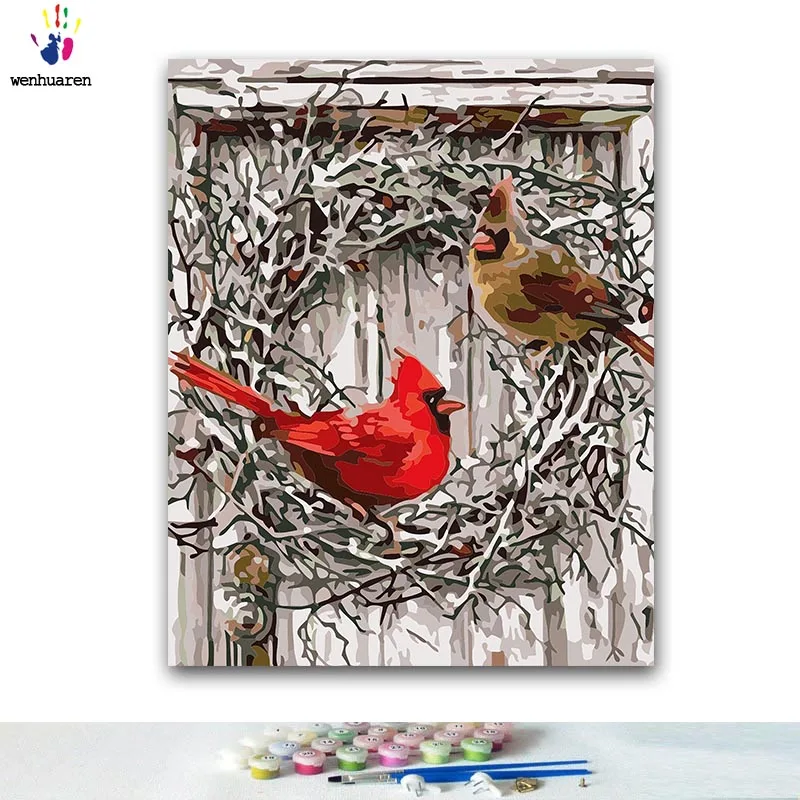 DIY окраска по номерам зонт с красной птицей картины комплекты 40x50 защелка | Дом и