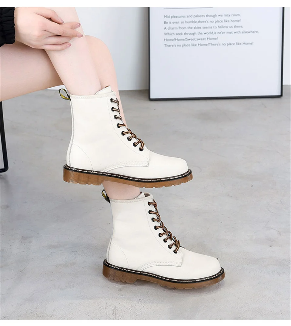 MALEMONKEY/Роскошная брендовая дизайнерская женская обувь; Новинка года; белые женские зимние ботинки «Doc Martens»; женские армейские ботинки на шнуровке