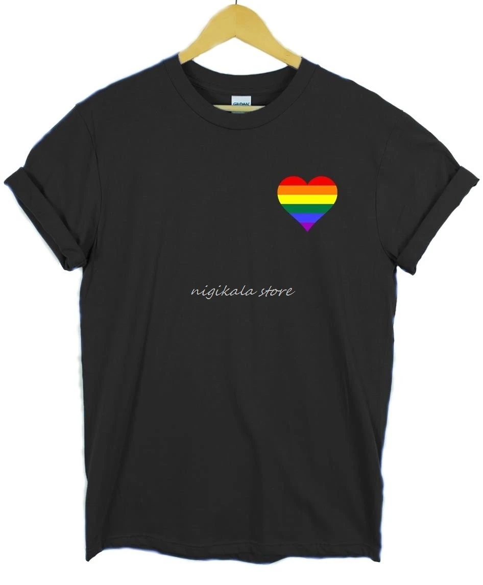 

Rainbow HEART Gay Pride Rainbow flag LGBT t shirt tee Pocket Print COLOUR Cool Casual pride t shirt men Unisex New Fashion