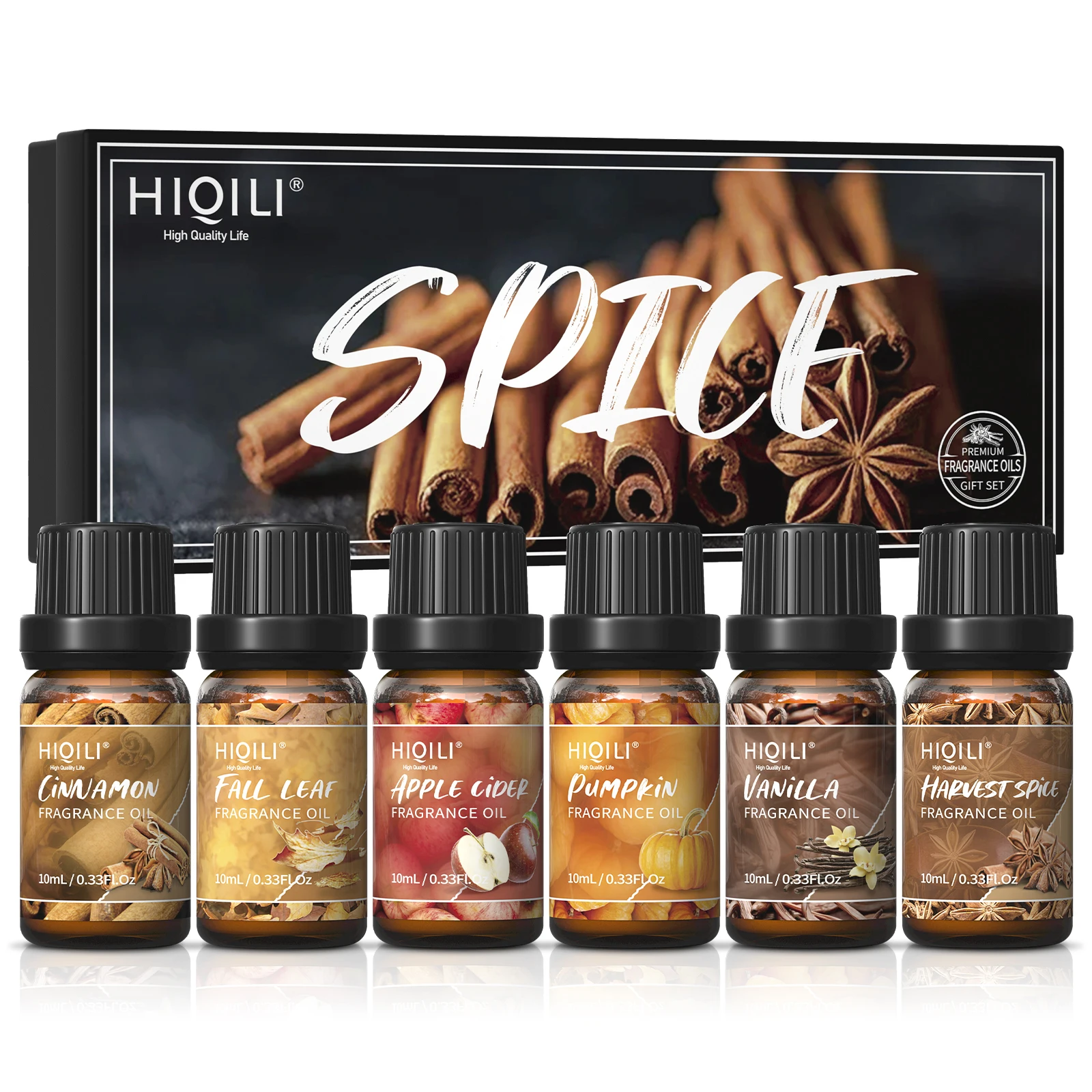 HIQILI Spice Fragrance Oils,TOP 6 Gift Set, 100% Pure Perfume Oil for Aromatherapy | Car Diffusion,Candle Making，Hair Care，DIY the grammar of spice gift wrap