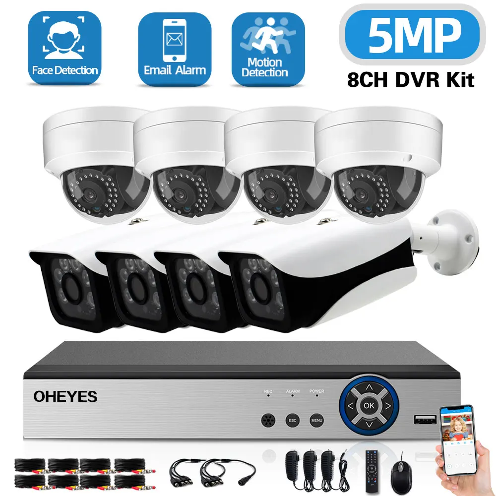 5Mp Face Detection 8 Canali Dvr Kit Outdoor Impermeabile Cctv Dome Camera Sercurity System Kit 8Ch Adh Videosorveglianza Set 4Ch