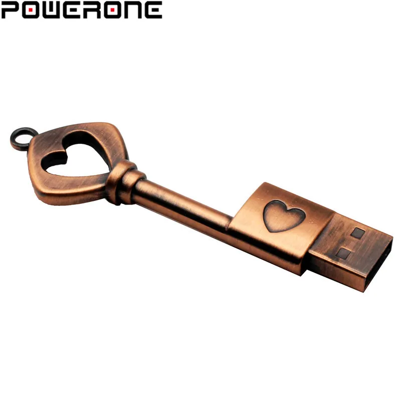 POWERONE cuprum металлический ключ в форме сердца usb флеш накопитель 8 ГБ 16 32 64 Гб карта