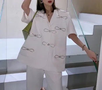 

2020ss summer whitee women bow short sleeve blazer jacket for ladies coat + short pants ddxgz2