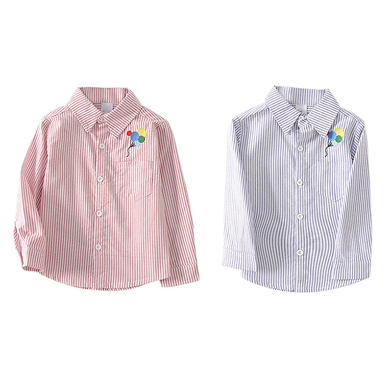 Baby Girl Winter Autumn Soft Cotton Striped Embroidery Long Clothing Shirts Kids Fashion Clothes Shirt
