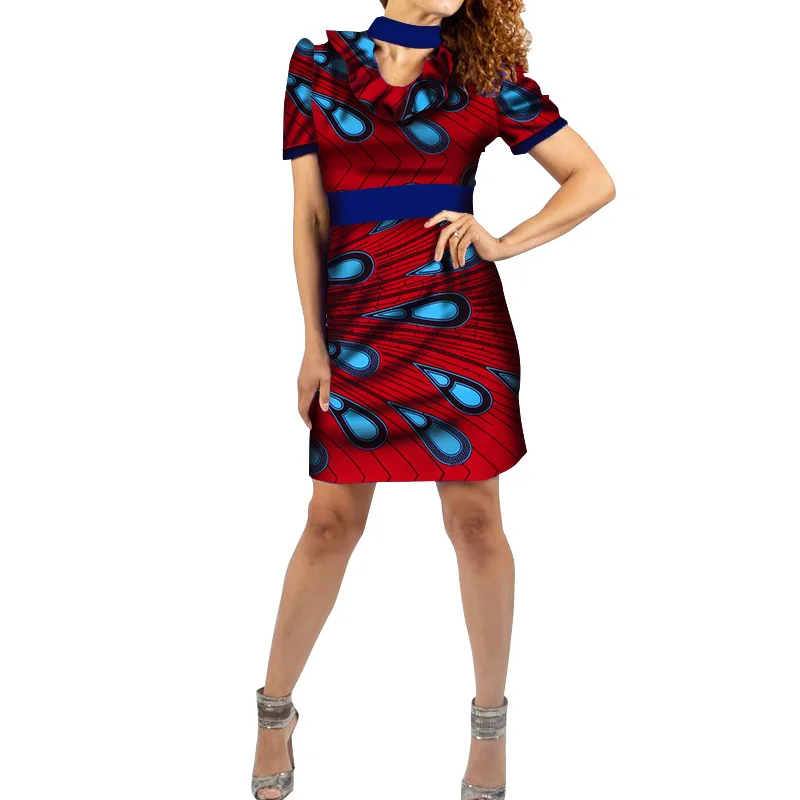 

Dashiki African Dresses for Women Bazin Riche Ankara Print Knee-length Short Sleeve Dresses Women African Clothing Customize4692