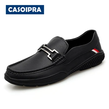 

CASOIPRA Genuine Leather Men Loafers Luxury Driving Shoes Brand Mocassin Casual Shoes Mocasines Hombre White Slip On Boat Shoes