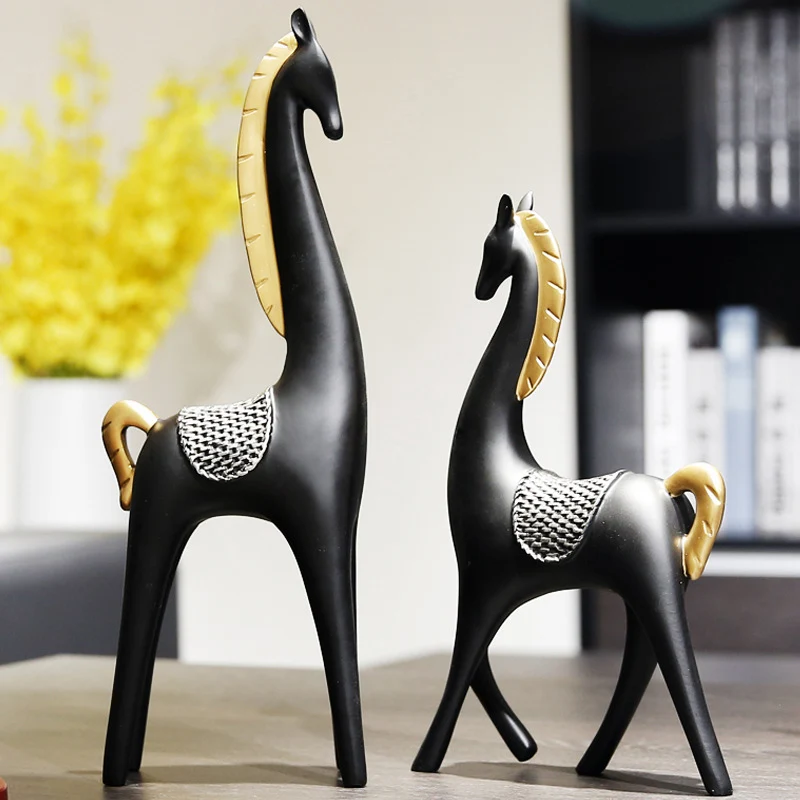 Strongwell European Animal Sculpture Modern Minimalist Black Couple Horse Ornaments Resin Art Crafts Home Decoration Gift Strongwell European Animal Sculpture Modern Minimalist Black Couple Horse Ornaments Resin Art Crafts Home Decoration Gift