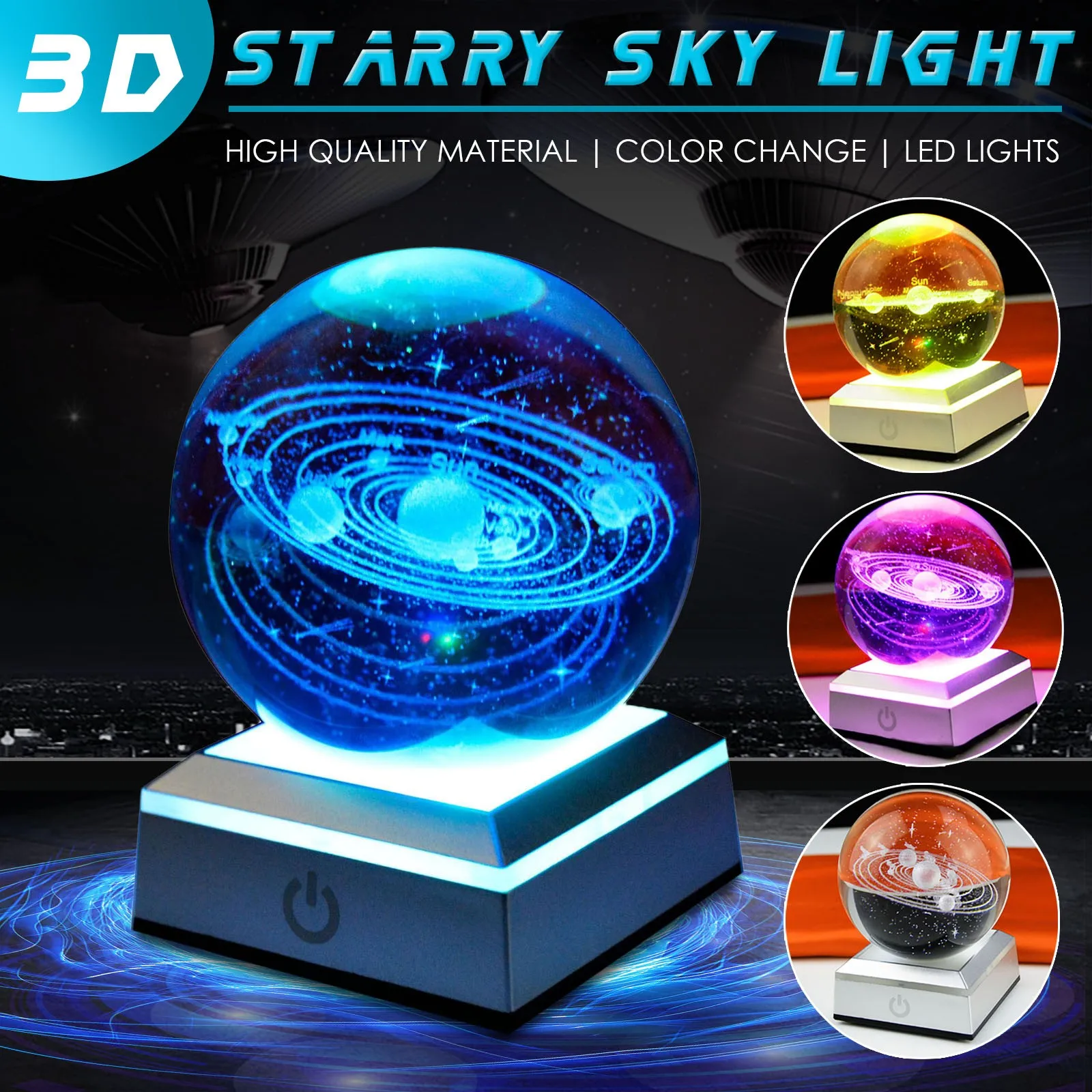 New Creative Luminous Universe Planet Light Night Lights 3d Solar System Model Crystal Ball Astronomy Learning For Everyone | Лампы и