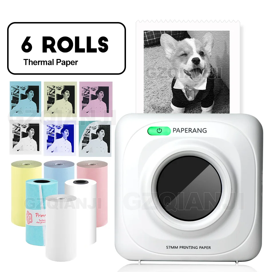 Add 6 Rolls Paper PAPERANG P1 принтер термальный фото Портативный Bluetooth 4,0 телефон беспроводное соединение мини карманные принтеры для iOS Android Windows - color: Add 6 Rolls Paper
