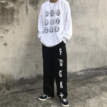 

Lychee Girls Harajuku Letter Printed Women Pants Casual Autumn Wide Leg Lady Trousers Elastic Waist Loose Female Jogger Bottoms
