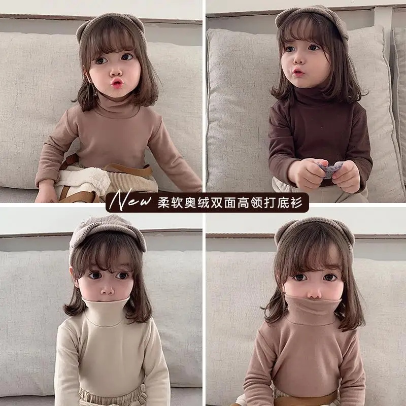 

Girls fashion turtleneck inside sweaters fall cute Korean kids warm soft clothes for 2-8Y children autumn clothing