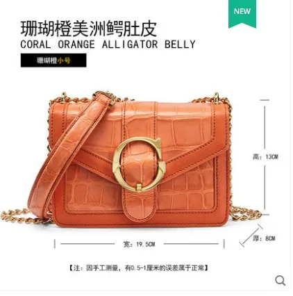 gete 31/5000 crocodile New leather stylish one-shoulder alligator belly casual bag for women - Color: orange