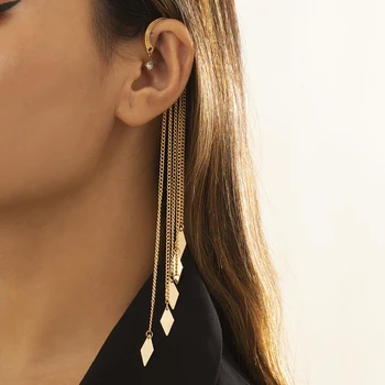 Ingemark Kpop 여성용 긴 술 클립 귀걸이 숙녀 피어싱 가짜 연골 절묘한 귀 뼈 클립 Pendientes Jewelry