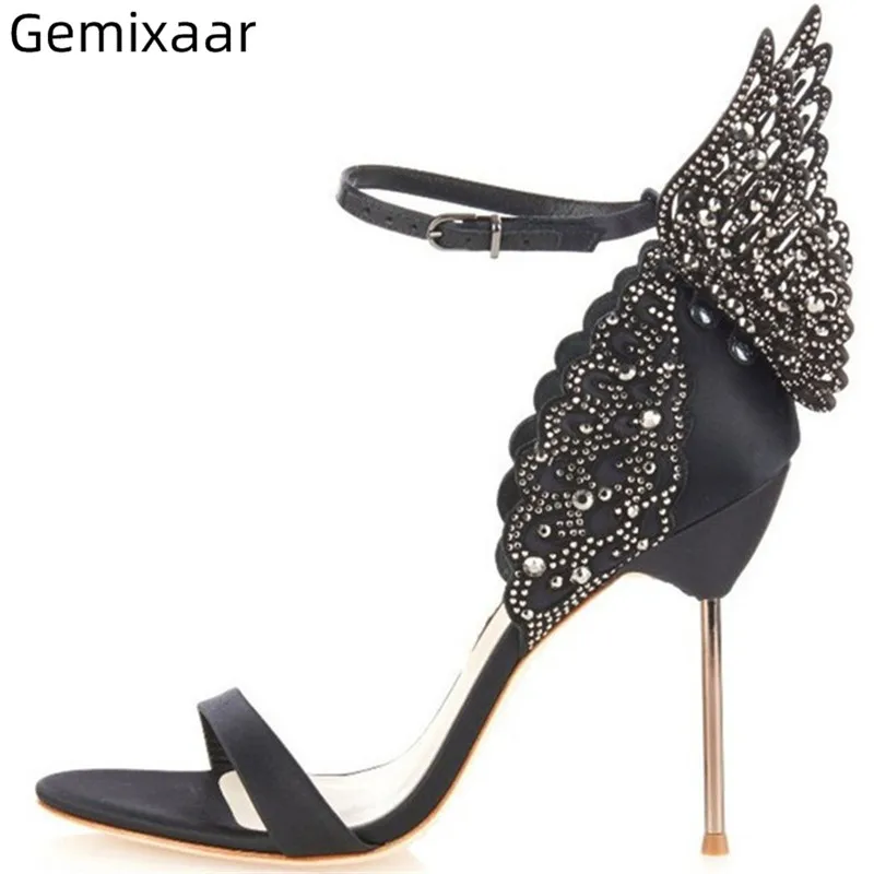 

Sweet Dress High Heels Sandals Woman One Strap Open Toe High Gladiator Heel Party Shoes Cover Heel Decor Wings Woman Sandals 43