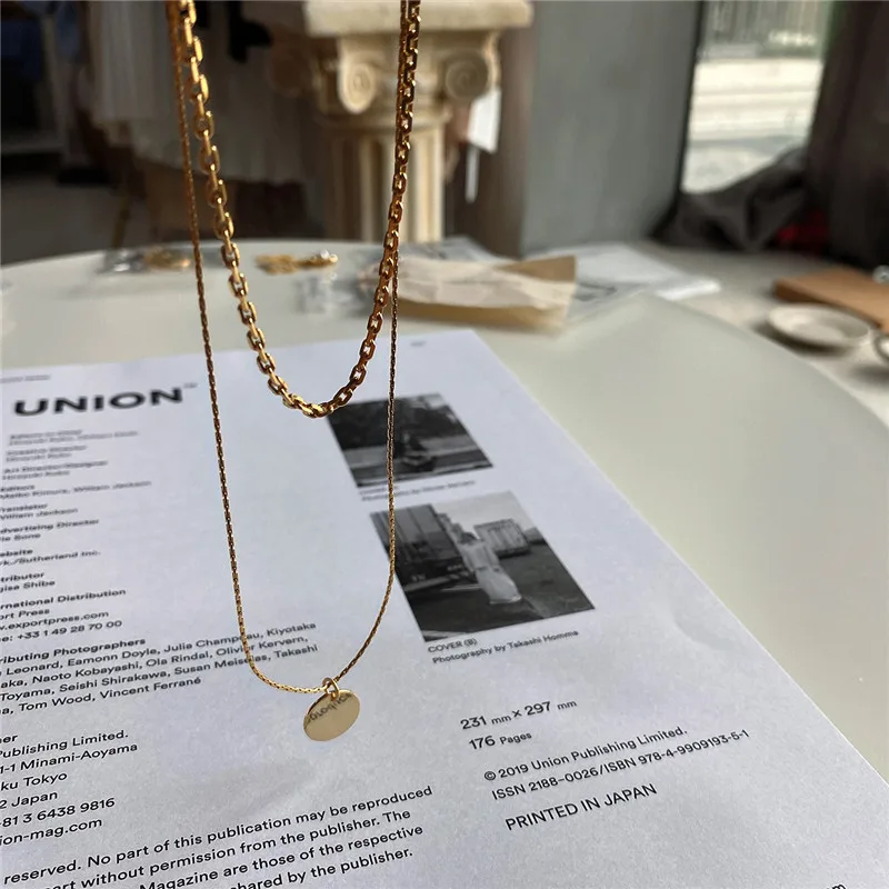 

POFUNUO Real 925 Sterling Silver Double Layered Women Necklace Simple Chic Korean Japanese Round Snake Chain Chokers Necklaces