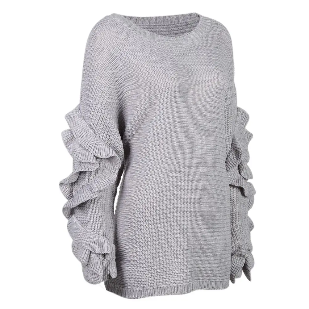 Fashion Loose Autumn Winter Warm knitting Pullover Crew Neck Long Lace sleeves Loose Elegant Women Warm Sweater