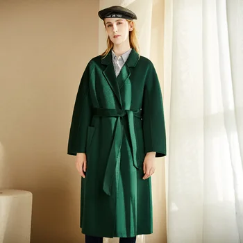 

2020 Autumn/Winter Wool Coat Women Classic Solid Blends Coat With Belted Pocket Long Coat Business Overcoat Femme Streetwear