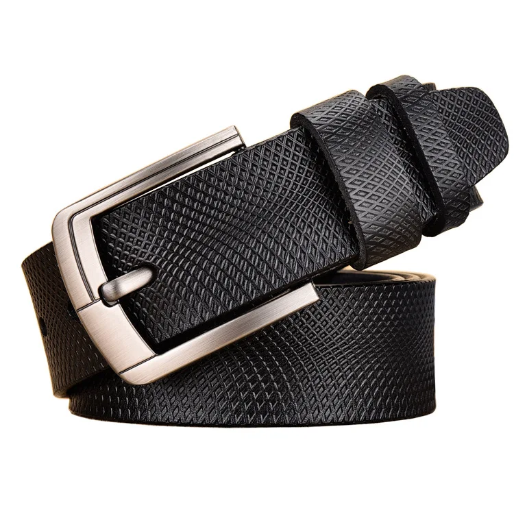 

Men's Cowhide Leather Belt Fashion Alloy Material Printing Grid Pin Buckle Business Retro Men's Jeans Wild High Quality Belts