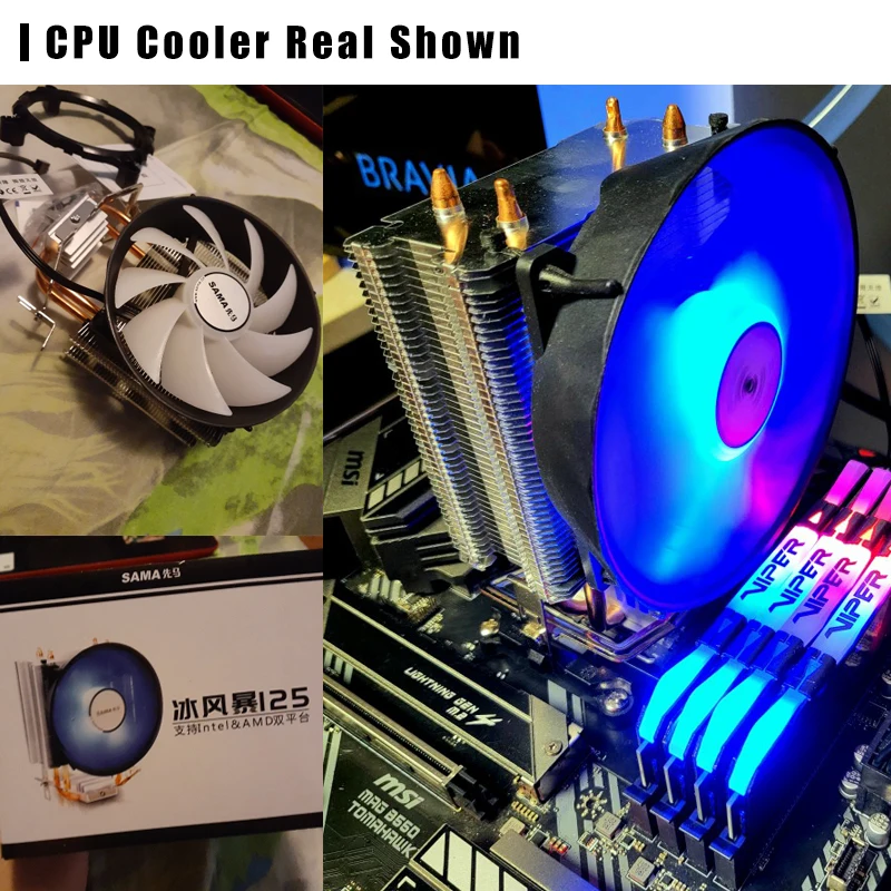 Sama Tubos de Calor Cpu Cooler Rgb 120 mm 1600rpm pc Radiador Silencioso para Intel Lga 1150 1151 1155 Amd Am3 Am4 Cpu Ventilador de Refrigeração Ventiladores e resfriadores - Imagem 6