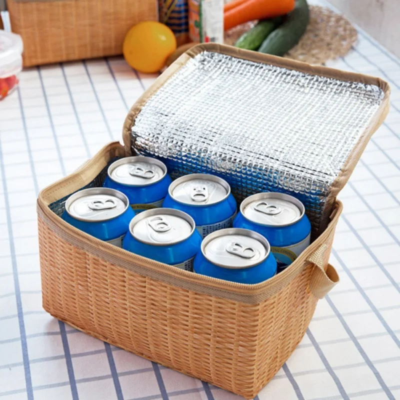 Rattan-like Portable Lunch Bag Insulation Box Insulation Bento Box Waterproof Shockproof Handbag Picnic Bag Storage