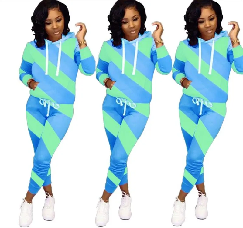 WQ0060780 Леопардовые полосатые лоскутные женский комплект 2 шт. пальто с капюшоном и длинными рукавами обтягивающие штаны осенние спортивные костюмы - Цвет: WQ0060780
