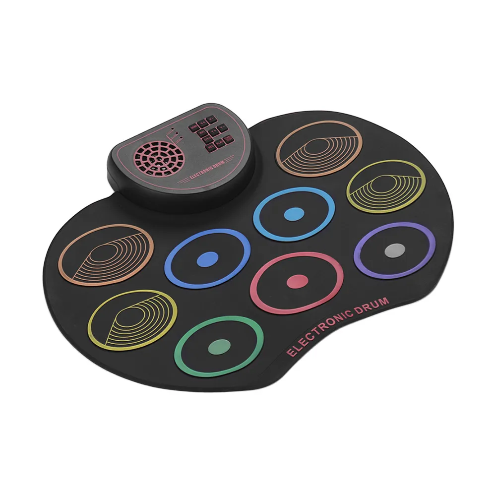 Portable Electronic Drum Set USB Drum Pad Kit 9 Drumpads Built-in Speaker with Sticks and Pedals Digital Percussion Instruments
