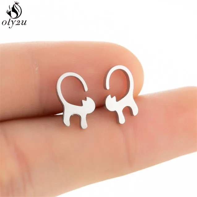 Lovely Stainless Steel Cat Earrings for Women Children Jewelry Trendy Cute Animal Dog Paw Stud Earrings Girls Birthday Gifts 284