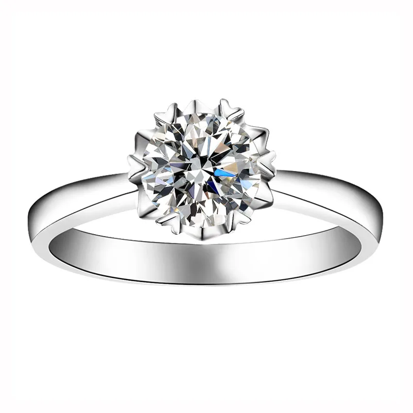 Кольцо Moissanite из чистого белого золота 18 К, кольцо со стразами в стиле снежинки, кольцо с круглой огранкой, обручальное кольцо на головщину