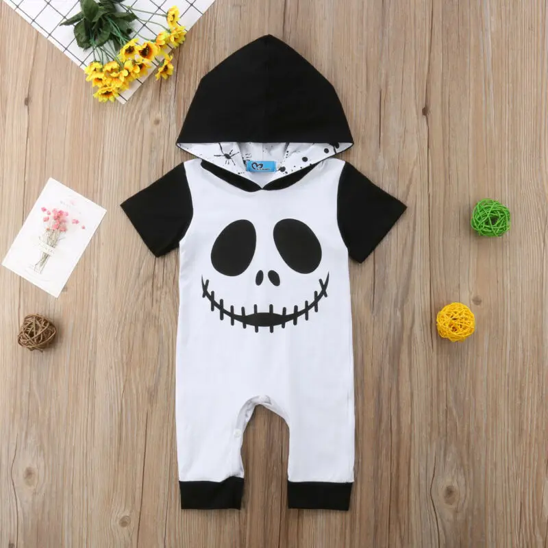 Newborn Baby Boy Halloween Costume Ghost Hooded Short Sleeve Fashion Romper Jumpsuit Outfits