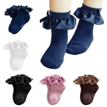 

2019 Autumn Cute Girls Lace Ruffle Frilly Ankle Socks Babies Sweet Princess Lovely Vintage Cotton Knitted Knee Short Socks