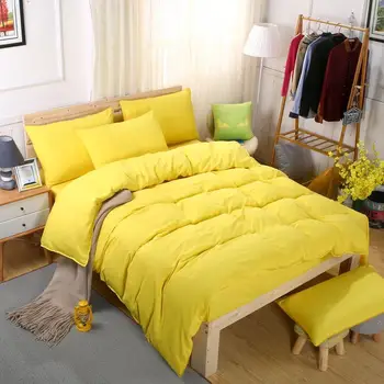 

50Classic Simple Solid Color Bedding Sets King Queen Full Twin size Pure Yellow Duvet Cover Flat Sheet pillowcase(s) set 3/4PCs