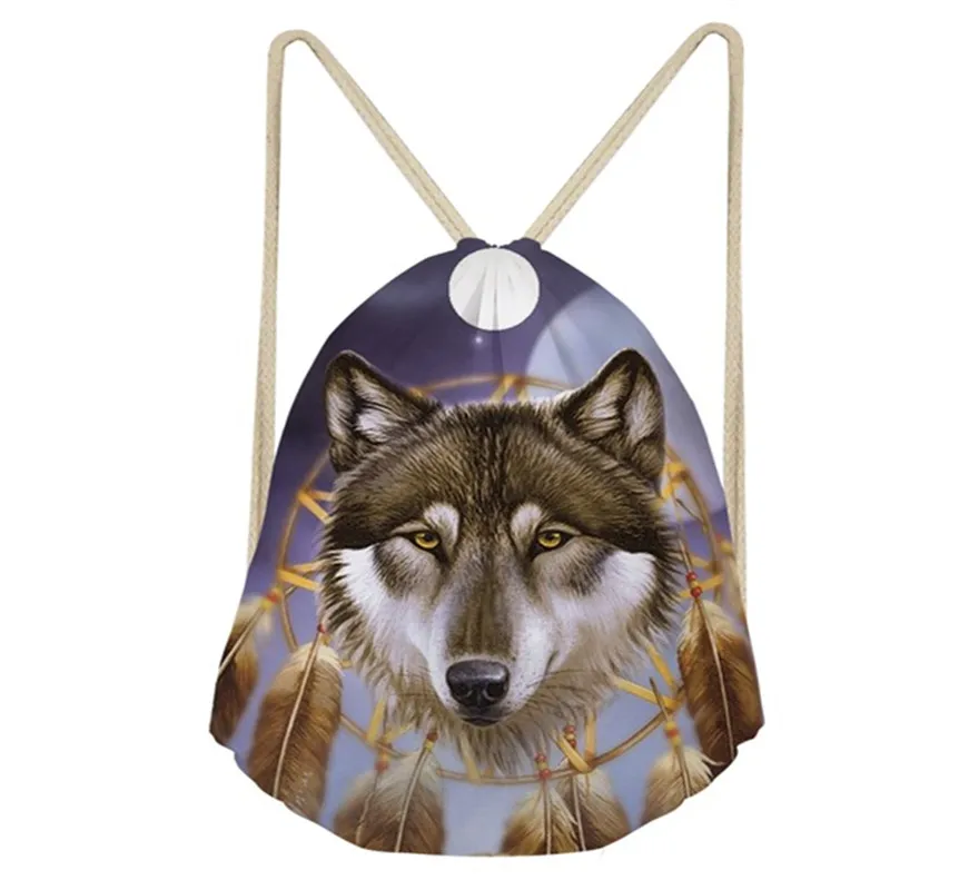 FORUDESIGNS/спортивная сумка маленькая Drawstring рюкзак сумка для тренировки йоги животных волк печати спортивная сумка для танцев на открытом воздухе - Color: HK1165Z3