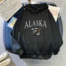 Style Hip Hop pour femme Sweatshirt à manches longues avec imprimé « Alaska » et fermeture éclair