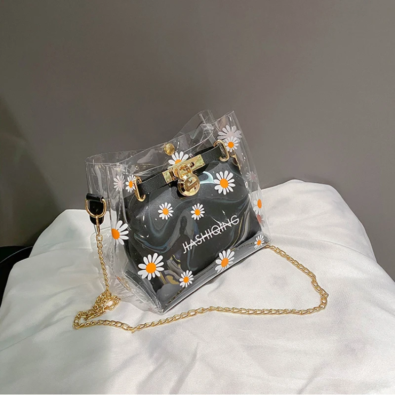 

Transparent Bag 2020 Fashion New Women Shoulder Bags Daisy Design Womens Handbag Leather Ladies Crossbody Bags Shopping Bag