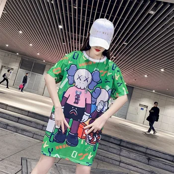 

ropa mujer t shirt short sleeved long length Cartoon Printing Lovely tshirt harajuku Tops t shirt women Causal Loose Hip Hop Tee