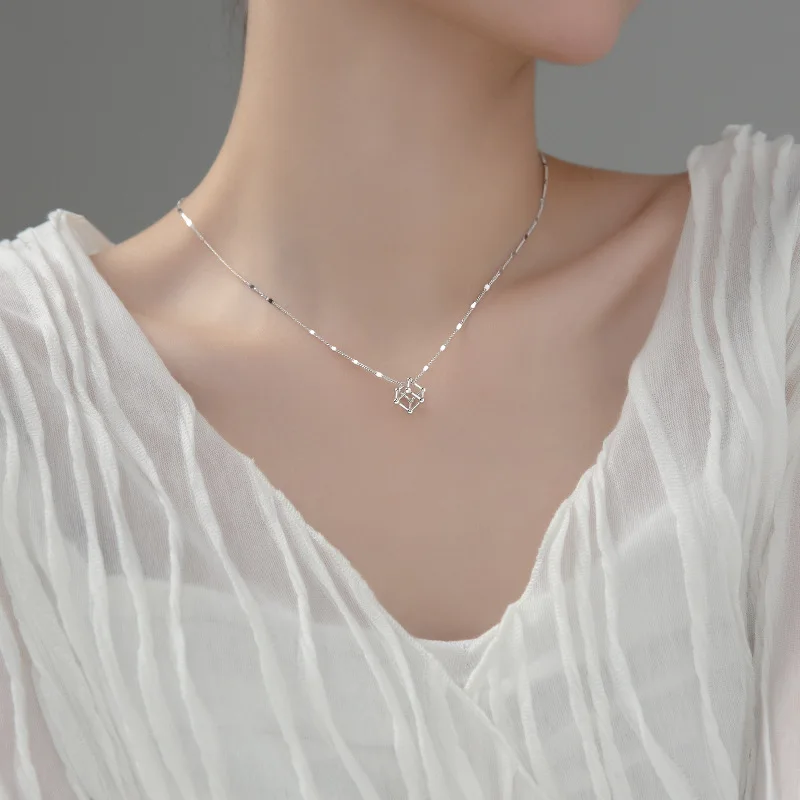 

Женское колье с подвеской-кубиком Enosola, ожерелье из стерлингового серебра 925 пробы, простая темпераментная цепочка с блестящими дисками, чокер, горячая Распродажа, ювелирные изделия