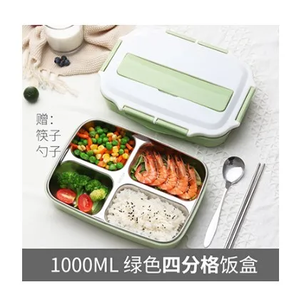 1000ML 4 Grid Green Семейный Ланч-бокс из нержавеющей стали для пикника, студентов, едят вместе, когда они едят на работу, японская пищевая коробка 304 - Цвет: 1000ML 4 Grid Green