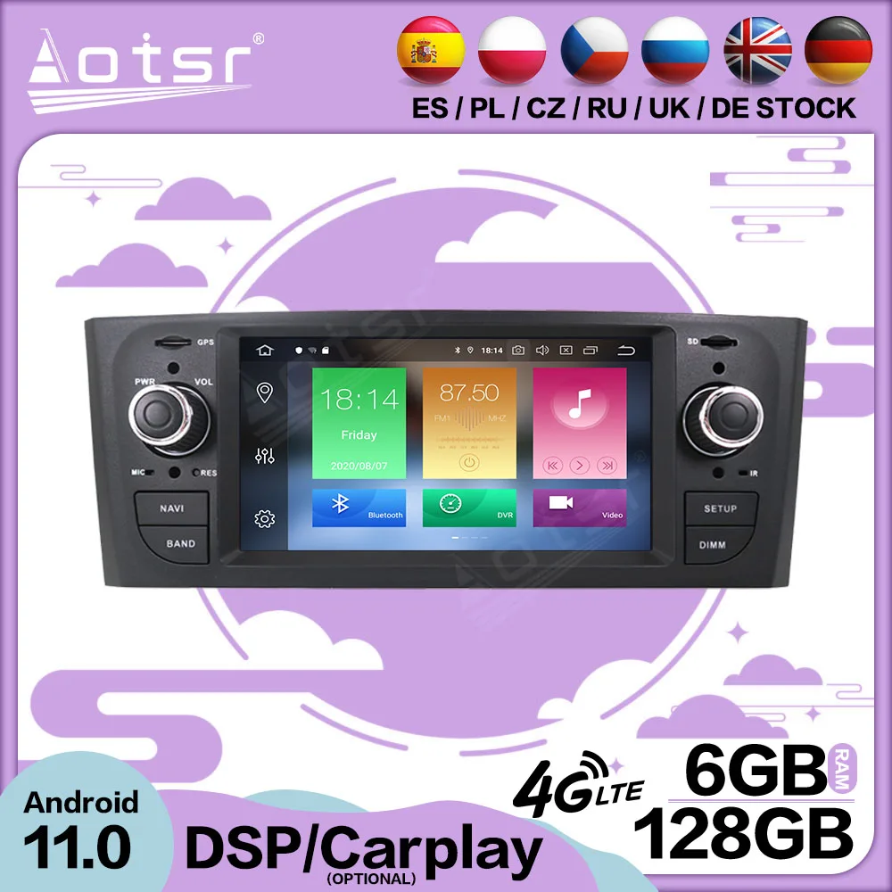 

128G Carplay Android 11 For FIAT Punto Linea 2005-2009 Multimedia GPS Screen Video Player Radio Receiver Audio Stereo Head Unit