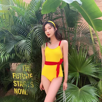 

Swimsuit 1 Piece Woman Rashguard Female One Bikini Lady's Swim Wear With Push Up Swimsuits 2019 Women Korean Ins Sexy Contrast