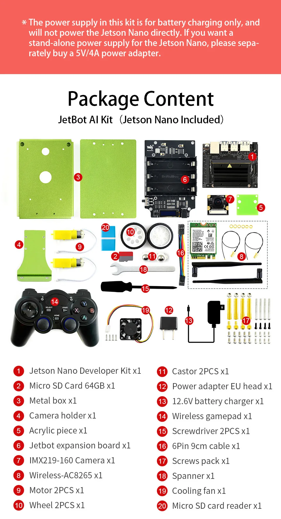 Waveshare JetBot AI Kit NVIDIA официальная рекомендация AI Robot на основе Jetson Nano Smart robot