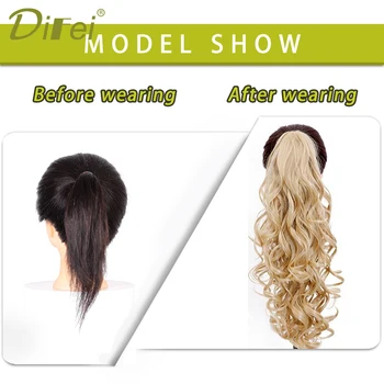 DIFEI Synthetic Women Claw on Ponytail Clip in Hair Extensions Wavy Curly Style Pony Tail Hairpiece Black Brown Blonde Hairstyle 3