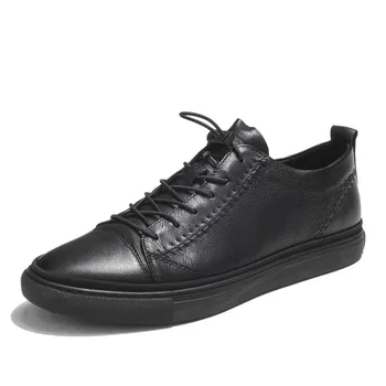 

Luxury Men Genuine Leather Casual Shoes Lace Up Flats Driving Shoes Male 2020 Trainer Low Top Summer Sneakers Black Punk Sapatos